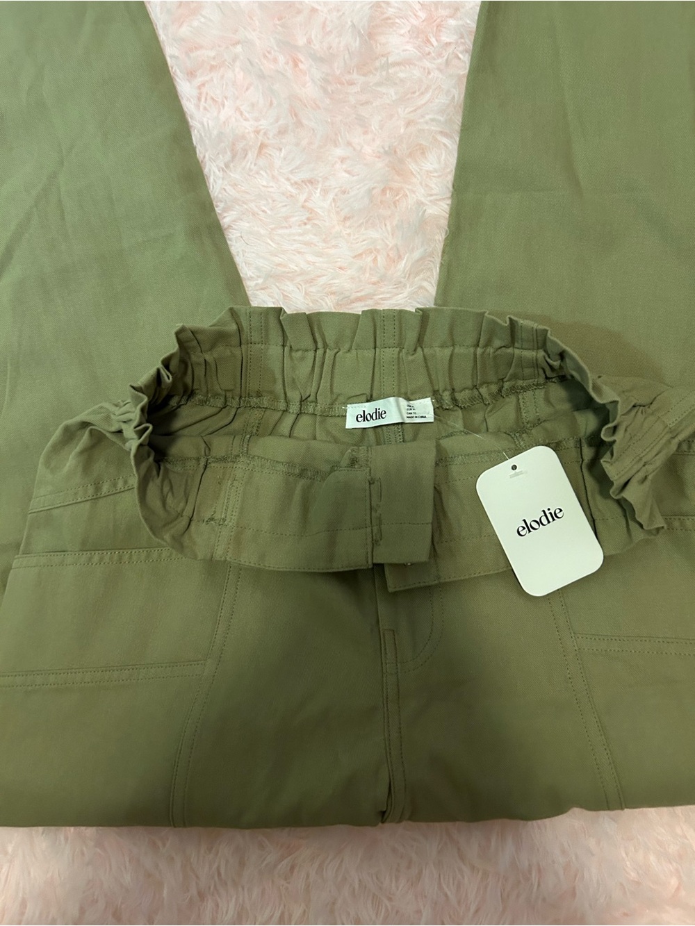 Elodie Olive Green High-Waist Paperbag Pants